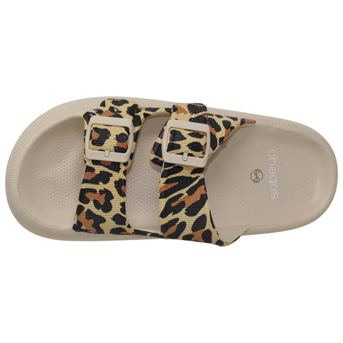 Slide Platform EVA Sandals Adjustable Buckle Straps Lightweight Soft Leopard
