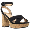 Womens Platform Sandals Ankle Strap Wrapped Cork Chunky Block Heel Shoes Black