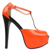 Womens Platform Sandals Patent Two Tone Peep Toe High Heel Shoes Orange