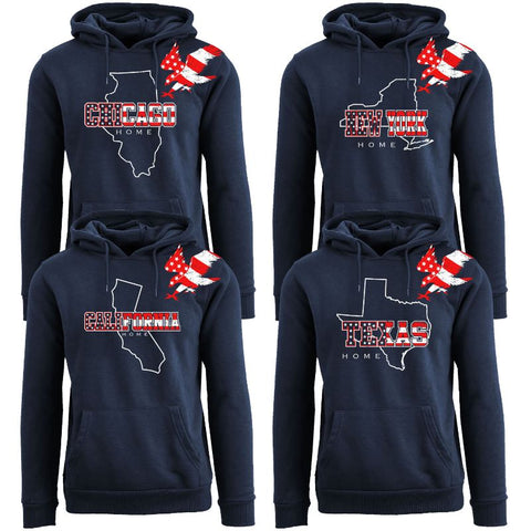 Men's Navy American Home State and City USA Pull Over Hoodie