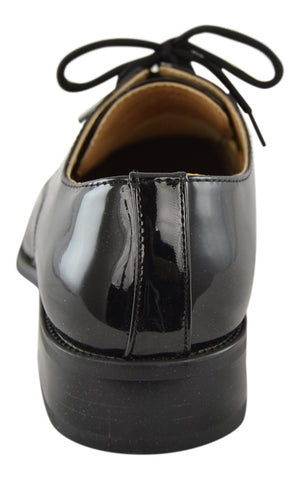 Boys Dress Shoes Lace Up Retro Patent Leather Oxfords black