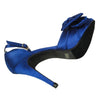 Womens Dress Sandals Satin Peep Toe Ribbon Bow High Heel Shoes Blue