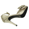 Womens Dress Sandals Satin Peep Toe Ribbon Bow High Heel Shoes Champagne