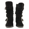 Toddlers Knee High Boots Ruched Leather Buckles Side Zipper Closure black