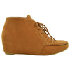 Womens Ankle Boots Lace Up Moccasin Hidden Wedge Shoes Tan