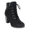 Womens Ankle Boots Rugged Lace Up High Heel Shoes Black