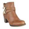 Womens Ankle Boots Strappy Buckle Accent Casual High Heel Shoes Tan