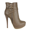 Womens Ankle Boots Strappy Buckle and Zipper Acce Sexy High Heels Taupe