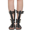 Womens Flat Sandals Mid Calf Multi-Strap Buckles Cage Gladiator Shoes Black
