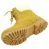 Womens Ankle Boots Fur Cuff Lace Up Faux Leather Hiking Shoes Tan