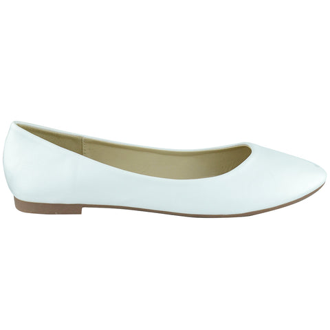 Womens Ballet Flats Pu Leather Basic Slip On Comfort Shoes White