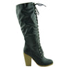 Womens Knee High Boots Chunky High Heel Lace Up Shoes Black