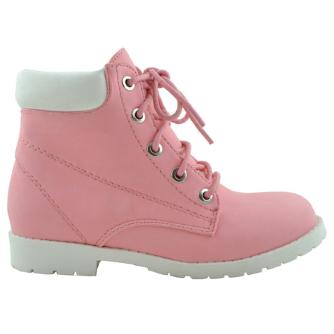 Kids Ankle Boots Ankle Padded Hiking Comfort Lace Up Shoes Pink