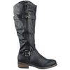 Womens Knee High Boots Rugged Zipper Accent Motorcycle Riding Shoes Black