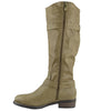Womens Knee High Boots Rugged Zipper Accent Motorcycle Riding Shoes Taupe