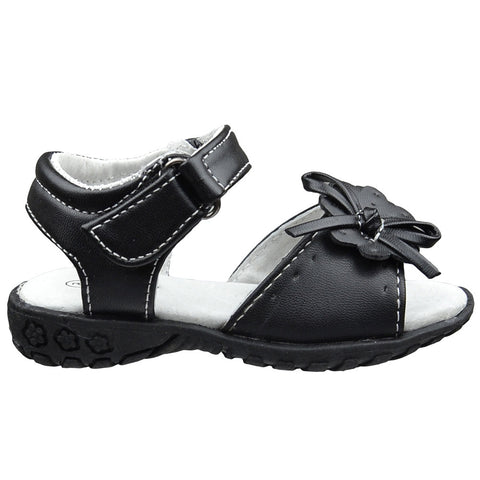 Toddler Flat Sandals Tassled Side Flower Comfort Dress Shoes Black