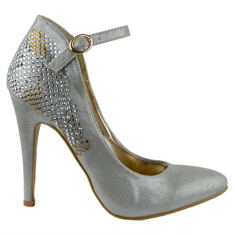 Womens Dress Shoes Rhinestone Embellished Sexy Stiletto Pumps Silver