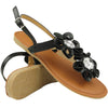 Womens Flat Sandals Thong Flower T-Strap Adjustable Ankle Strap black