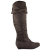 Womens Knee High Boots Fold Over Cuff Flat Comfort Shoes Brown