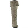 Womens Knee High Boots Fold Over Cuff Flat Comfort Shoes Taupe