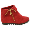 Womens Ankle Boots Faux Suede Cuffed Collar Hidden Wedge Shoes WINE