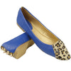 Womens Ballet Flats Fur Leopard Toe Cap Back Studded Blue