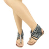 Womens Flat Sandals Gladiator Thong Rhinestone Pull On black