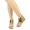 Womens Flat Sandals Gladiator Thong Rhinestone Pull On Tan