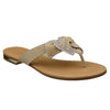 Womens Flat Sandals Studded Bow Accent Slip On Thong Sandal Beige