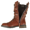 Womens Mid Calf Boots Cross Strap Buckles Combat Casual Comfort Shoes Brown