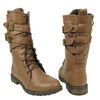 Womens Mid Calf Boots Cross Strap Buckles Combat Casual Comfort Shoes Light Brown