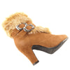 Womens Ankle Boots Fur Cuff Suede High Heel Tan