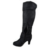 Womens Knee High Boots Folded Cuff Buckle Accent Zip Up Shoes black