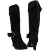 Womens Knee High Boots Folded Cuff Buckle Accent Side Zipper Closure black