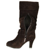 Womens Knee High Boots Folded Cuff Buckle Accent Side Zipper Closure Brown