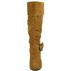 Womens Knee High Boots Folded Cuff Buckle Accent Side Zipper Closure Tan