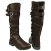 Womens Knee High Boots Side Rounded Studs Buckle Casual Comfort Shoes Brown
