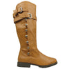 Womens Knee High Boots Side Rounded Studs Buckle Casual Comfort Shoes Light Brown