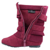 Kids Mid Calf Boots Ruched Knitted Buckle Straps Red