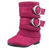 Toddlers Mid Calf Boots Ruched Knitted Buckle Straps Pink
