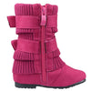 Toddlers Mid Calf Boots Ruched Knitted Buckle Straps Pink
