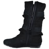 Womens Mid Calf Boots Ruched Knitted Buckle Casual Comfort Shoes black