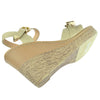 Womens Platform Sandals Front Buckle Accent High Wedge Shoes Beige