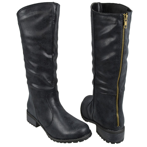 Womens Knee High Boots Casual Riding Western Zip Up Comfort Shoes black