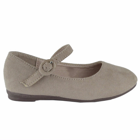 Girls Ankle Strap Ballet Flats Taupe