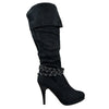 Womens Knee High Boots Accented Ankle Chain High Heel Shoes Black
