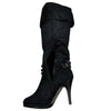 Womens Knee High Boots Accented Ankle Chain High Heel Shoes Black