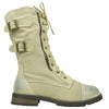 Womens Mid Calf Boots Canvas Lace Up and Zipper Casual Comfort Shoes Beige