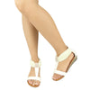 Womens Flat Sandals Tulle Ankle Wrap Zipper Closure White