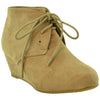 Kids Ankle Boots Faux Suede Low Heel Casual Wedges Taupe
